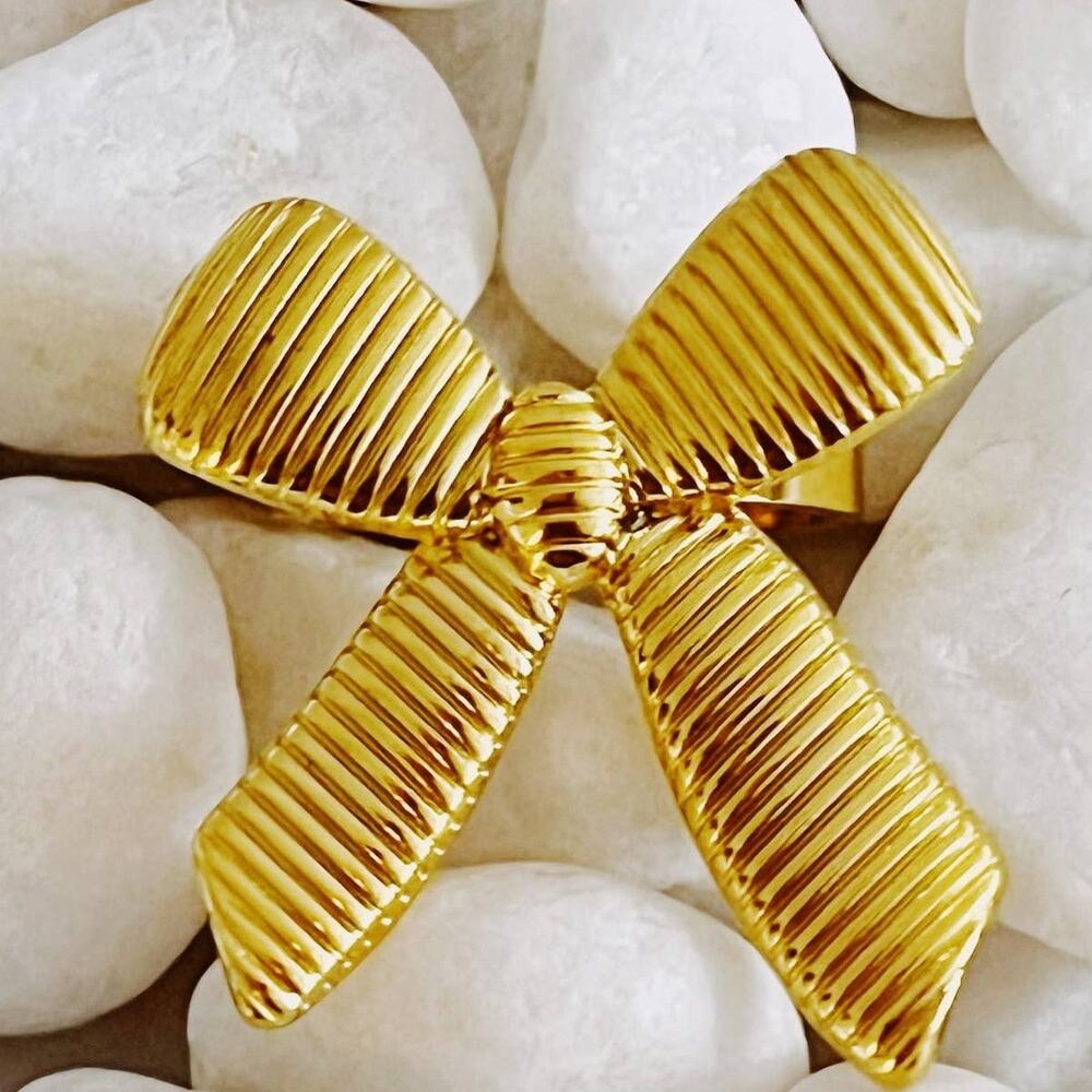 Cabled Adjustable Bow Ring Gold